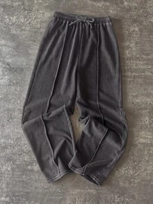 SHEIN Tween Girl Casual Daily Versatile Comfortable Mid-Waist Straight Leg Long Sweatpants Tween Girl All Season - Dark Grey - View 6