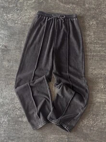SHEIN Tween Girl Casual Daily Versatile Comfortable Mid-Waist Straight Leg Long Sweatpants Tween Girl All Season - Dark Grey - View 7