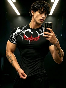 Gym Rark Men's Casual Letter Print Sports T-Shirt, Versatile For Daily Wear And Outdoor Activities - Black - View 2