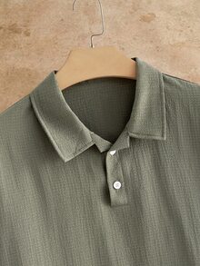 HIMLAND Plus Size Men's Solid Color Short Sleeve Polo Shirt And Pants Set - Multicolor - View 3