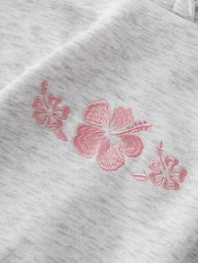 SHEIN Sparklyn 青少年女孩休閒可愛粉色花卉刺繡運動衫，秋季保暖舒適穿搭，日常穿著，長袖寬鬆，返校季 - 灰色 - 查看 5