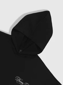 ROMWE MEN Street Life Men's Letter Print Fashion Long Sleeve Minimalist Hoodie - Black - View 5