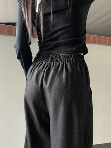 DAZY Solid Color Loose Split Curved Leg Pants Casual Streetwear Vacation Autumn Winter Women's Long Pants - Grey - View 6