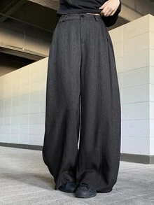 DAZY Solid Color Loose Split Curved Leg Pants Casual Streetwear Vacation Autumn Winter Women's Long Pants - Grey - View 4
