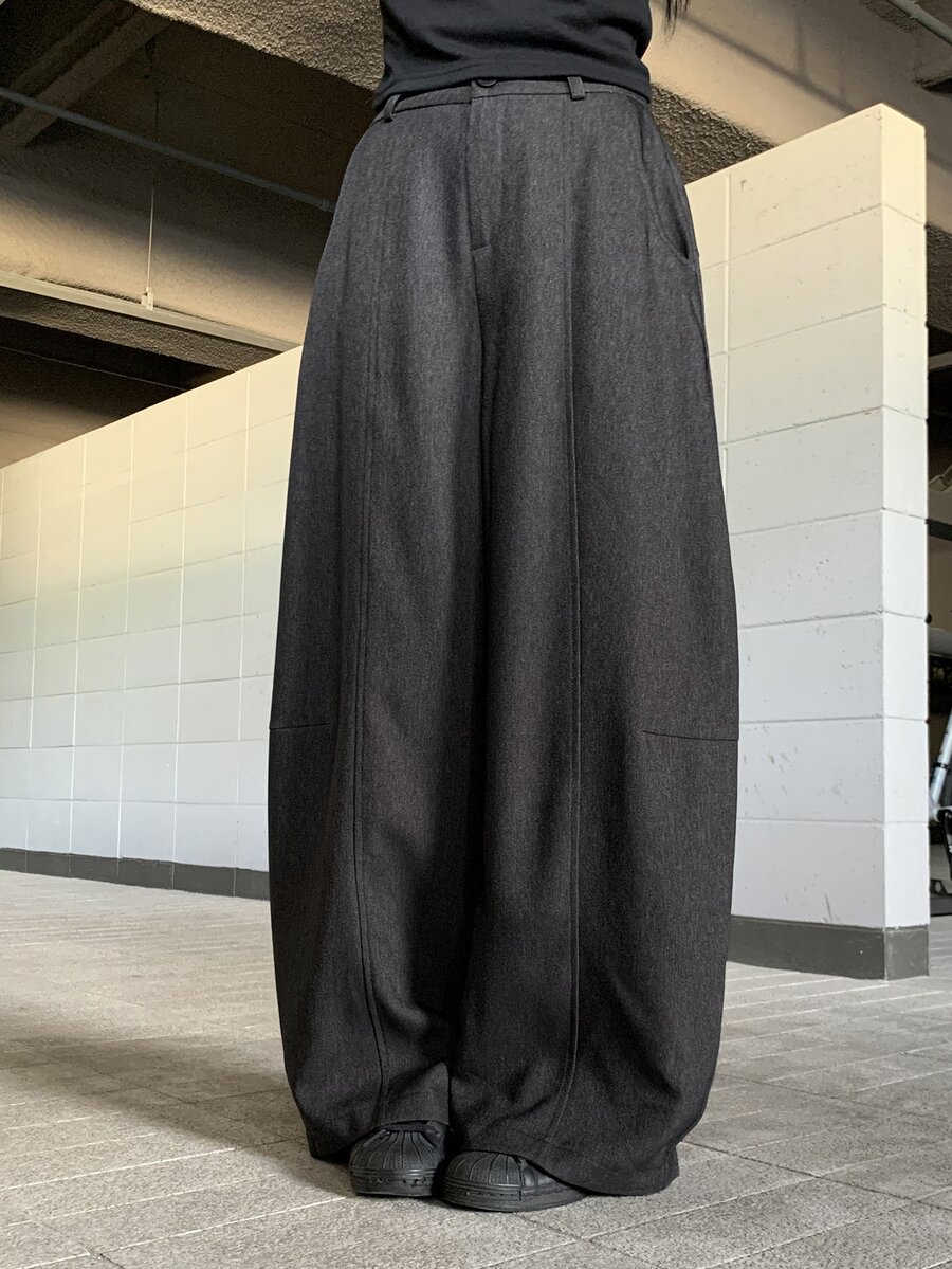 DAZY Solid Color Loose Split Curved Leg Pants Casual Streetwear Vacation Autumn Winter Women's Long Pants - Grey - View 1