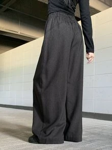 DAZY Solid Color Loose Split Curved Leg Pants Casual Streetwear Vacation Autumn Winter Women's Long Pants - Grey - View 7