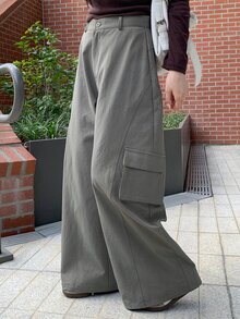 DAZY Solid Color Loose Cargo Pants Casual Streetwear Autumn/Winter Women's Long Pants - Grey - View 3