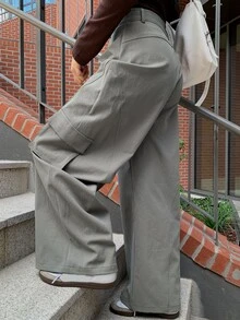 DAZY Solid Color Loose Cargo Pants Casual Streetwear Autumn/Winter Women's Long Pants - Grey - View 6