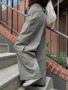 DAZY Solid Color Loose Cargo Pants Casual Streetwear Autumn/Winter Women's Long Pants - Grey - View 4