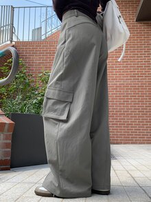 DAZY Solid Color Loose Cargo Pants Casual Streetwear Autumn/Winter Women's Long Pants - Grey - View 7