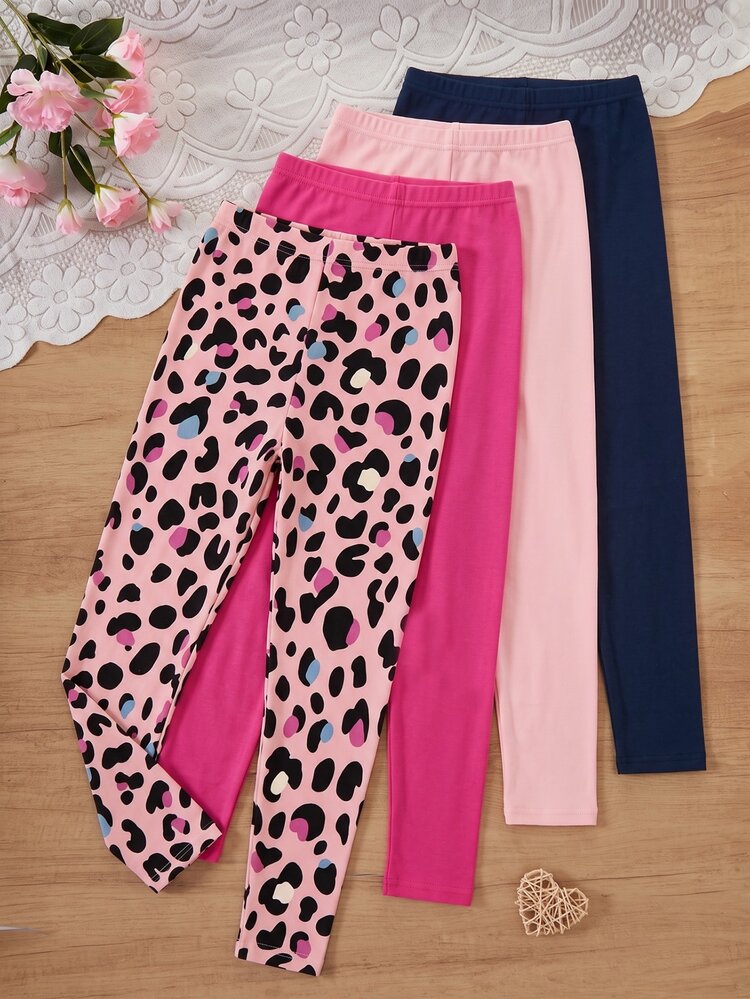 Tween Girls' Simple Fashion Sweet Print Pattern 4pcs Long Leggings - Multicolor - View 2