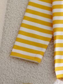 SHEIN Playful Pals 2pcs Todder Baby Boy Cute Cartoon Bear Excavator Patch Striped Shirt & Suspender Pants Set Casual Infant Toddler Tracksuit Outfits For Autumn - Yellow - View 5