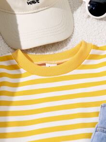 SHEIN Playful Pals 2pcs Todder Baby Boy Cute Cartoon Bear Excavator Patch Striped Shirt & Suspender Pants Set Casual Infant Toddler Tracksuit Outfits For Autumn - Yellow - View 6
