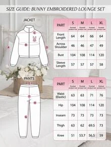 SHEIN Cute Bunny Embroidered Welsoft Plush Lounge Set - Pink - View 8