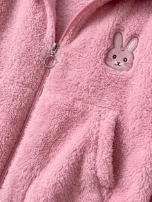 SHEIN Cute Bunny Embroidered Welsoft Plush Lounge Set - Pink - View 7
