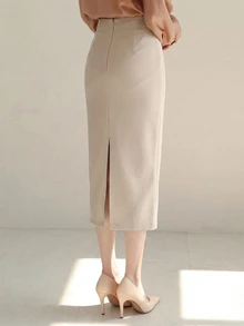 DAZY Women's Solid Color Bodycon Pencil Skirt - Apricot - View 2