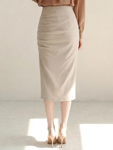 DAZY Women's Solid Color Bodycon Pencil Skirt - Apricot - View 4