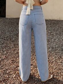 DAZY Women's High Waist Slim Fit Striped Denim Jeans, Suitable For Summer Vacation - Blue - View 2