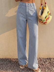 DAZY Women's High Waist Slim Fit Striped Denim Jeans, Suitable For Summer Vacation - Blue - View 4