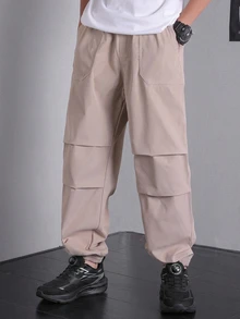 SHEIN Tween Boys' Casual Jogger Cargo Pants, Autumn Khaki Pants For School, Traveling, Outdoor Activities, Soft Fabric Comfortable Baggy Fashionable Tween Boy - Khaki - View 6