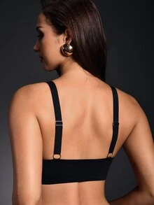 EmpressEnvy 1pc Seamless Minimalist Wavy Edge Solid Color No Underwire Push Up Full Coverage Women Bra - Black - View 3