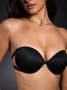EmpressEnvy Women's Casual Comfy Black Strapless Bra With Medium Stretch Plain Fabric Backless Design - Black - View 2