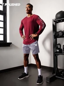 Gym Rark Boyfriend Style Men's Bull Print & Letter Webbing Casual Shorts,Gym Clothes Grey Shorts - Grey - View 3