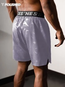 Gym Rark Boyfriend Style Men's Bull Print & Letter Webbing Casual Shorts,Gym Clothes Grey Shorts - Grey - View 8