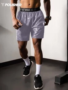 Gym Rark Boyfriend Style Men's Bull Print & Letter Webbing Casual Shorts,Gym Clothes Grey Shorts - Grey - View 4