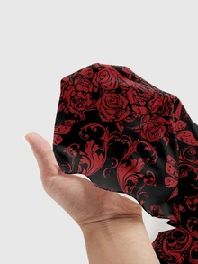 ROMWE Goth Dark Horror Skull Heart Floral Plant Sexy Spaghetti Strap Elastic Plus Size Dress - Black - View 5