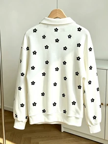 SHEIN 1件隨機款青少年女孩休閒時尚條紋拉鍊運動衫，可愛基礎款 - 彩色 - 查看 2