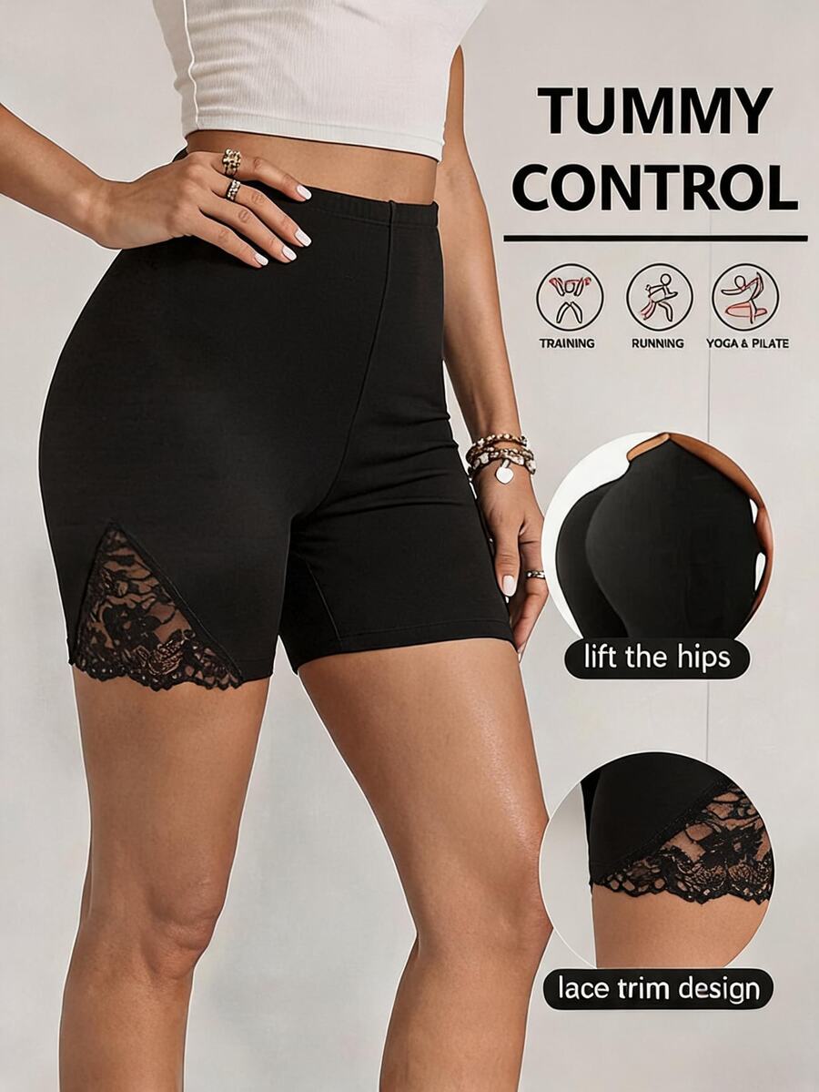 SHEIN LUNE Contrast Lace Cycling Shorts
