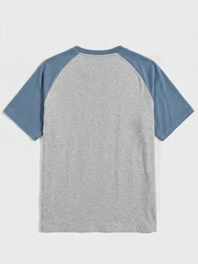 SHEIN NORVETH Men's Colorblock Crew Neck Casual Knit Raglan Short Sleeve T-Shirt - Grey - View 2