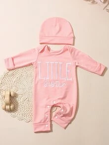 SHEIN 2件組新生女嬰服飾 小妹妹刺繡 粉色與紅色 夏季趣味圖案 拍照用 迎新寶寶套裝 嬰兒洗禮禮物 Mimi - 粉色 - 查看 5