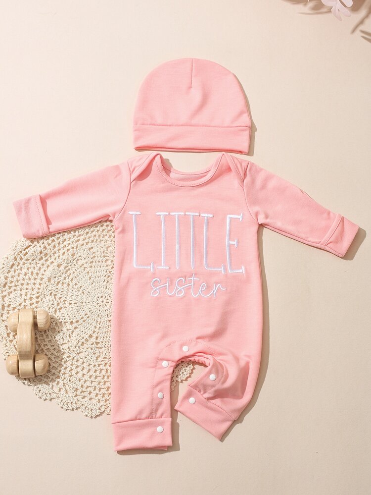 SHEIN 2件組新生女嬰服飾 小妹妹刺繡 粉色與紅色 夏季趣味圖案 拍照用 迎新寶寶套裝 嬰兒洗禮禮物 Mimi - 粉色 - 查看 5