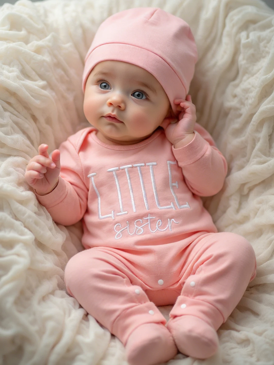SHEIN 2件組新生女嬰服飾 小妹妹刺繡 粉色與紅色 夏季趣味圖案 拍照用 迎新寶寶套裝 嬰兒洗禮禮物 Mimi - 粉色 - 查看 1