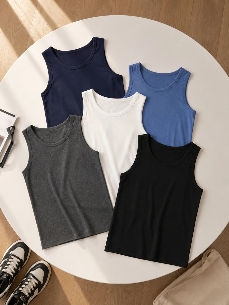 Teen Boy Comfortable Casual Solid Color Vest Underwear Set Of 5 Autumn Fall - Multicolor - View 1