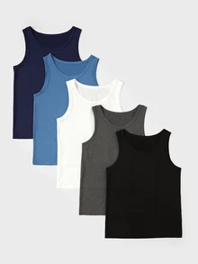 Teen Boy Comfortable Casual Solid Color Vest Underwear Set Of 5 Autumn Fall - Multicolor - View 3