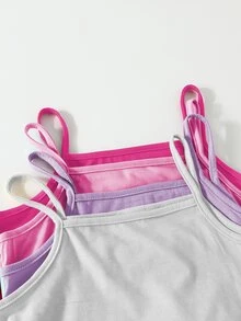 4pcs/Set Girls' Solid Color Minimalist Basics Fashion Camisole Tank Top Set, Suitable For All Seasons School Maroon Pink Lavender White Winter School - Multicolor - View 4