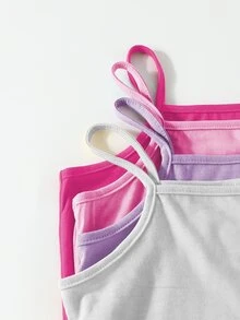 4pcs/Set Girls' Solid Color Minimalist Basics Fashion Camisole Tank Top Set, Suitable For All Seasons School Maroon Pink Lavender White Winter School - Multicolor - View 6