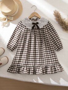 Emery Rose Kids Emery Rose Kids 女童蝴蝶結裝飾格紋長袖洋裝 - 彩色 - 查看 4