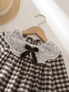 Emery Rose Kids Emery Rose Kids 女童蝴蝶結裝飾格紋長袖洋裝 - 彩色 - 查看 10