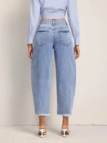SHEIN Tall Casual Streetwear Washed Distressed Mid-Waist Jeans Travel Vacation Aqua Blue Summer - Blue - View 2