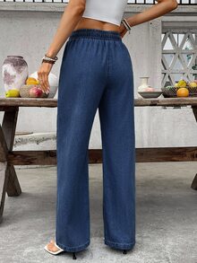 SHEIN Tall Casual Washed Straight Leg Denim Jeans Vacation Navy Blue Summer - Blue - View 2