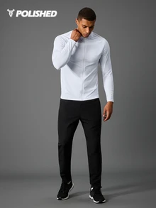 Acti Log Boyfriend Style Men Solid Zip Up Sports Jacket Workout Tops Casual Plain Long Sleeve Jacket Jogger Running Jacket Workout Tops Fall Fall Breathable Sports Jacket - White - View 5