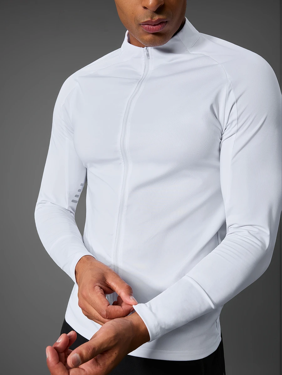 Acti Log Boyfriend Style Men Solid Zip Up Sports Jacket Workout Tops Casual Plain Long Sleeve Jacket Jogger Running Jacket Workout Tops Fall Fall Breathable Sports Jacket - White - View 1