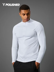 Acti Log Boyfriend Style Men Solid Zip Up Sports Jacket Workout Tops Casual Plain Long Sleeve Jacket Jogger Running Jacket Workout Tops Fall Fall Breathable Sports Jacket - White - View 4