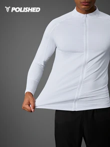 Acti Log Boyfriend Style Men Solid Zip Up Sports Jacket Workout Tops Casual Plain Long Sleeve Jacket Jogger Running Jacket Workout Tops Fall Fall Breathable Sports Jacket - White - View 3