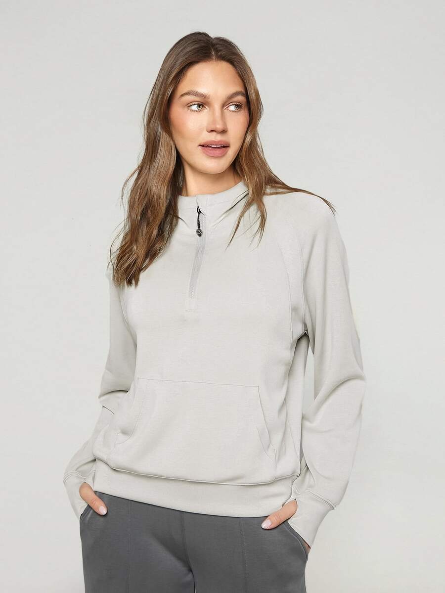 GLOWMODE Modal Silk Touch Oversized Long Sleeve Half-Zip Sweatshirt  Spring Summer - Light Grey - View 1