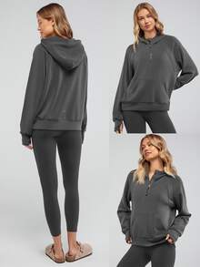 GLOWMODE Modal Silk Touch Oversized Long Sleeve Half-Zip Sweatshirt  Spring Summer - Dark Grey - View 7